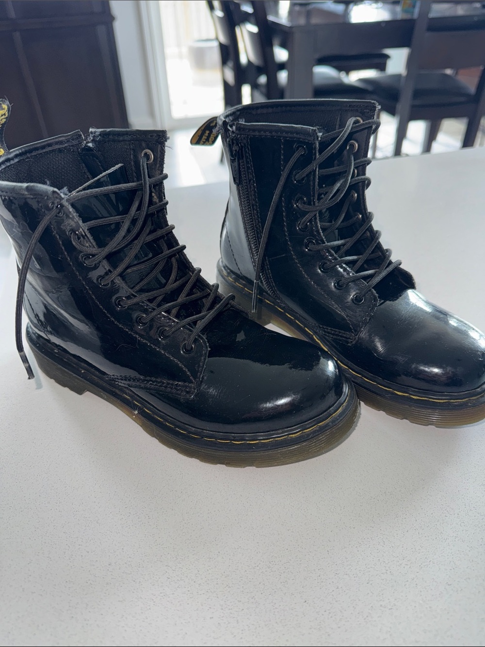 Dr. Martens Junior (1460) Patent Leather Lace Up Boots